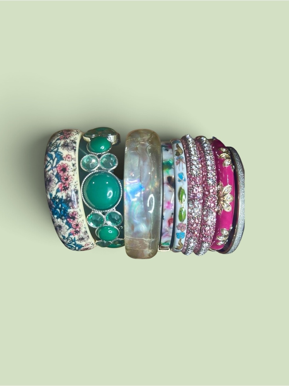 Signature Faith Chic Floral Cloisonne Bangle Bracelet Stack Set Boho Pink Green - Picture 7 of 9